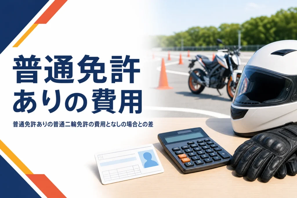 普通免許ありで普通二輪免許を取る時の費用と、なしの場合との差を紹介する記事のアイキャッチ