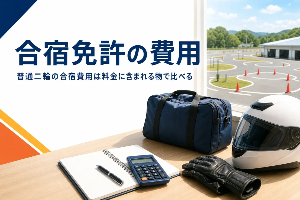 普通二輪免許の合宿費用と、安い時期、料金に含まれる物を紹介する記事のアイキャッチ