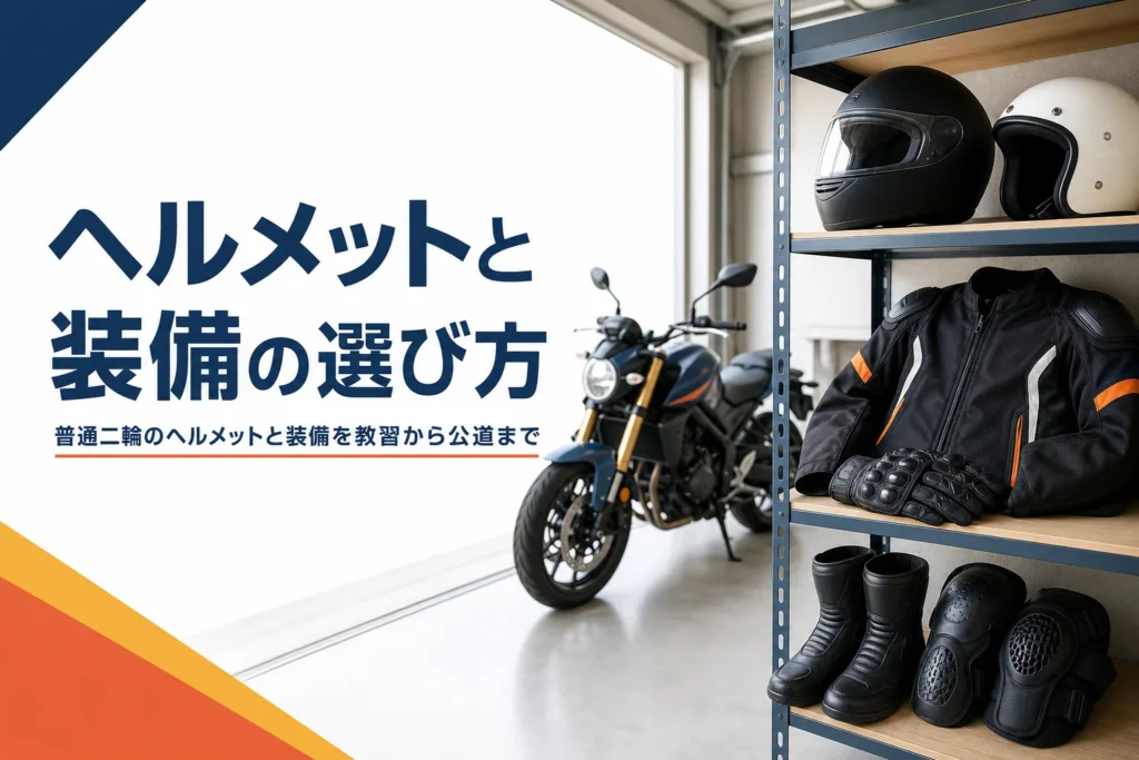 普通二輪のヘルメットと装備の選び方を教習から公道まで紹介する記事のアイキャッチ