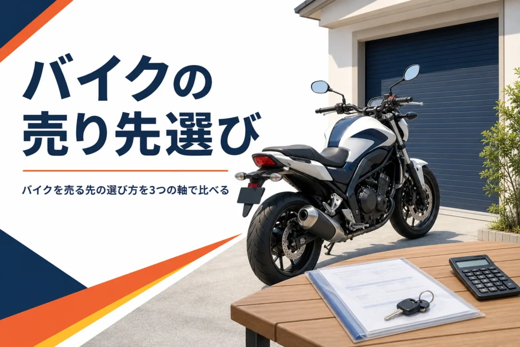 バイクを売る先の選び方を、買取店・販売店の下取り・個人売買で比べて紹介する記事のアイキャッチ