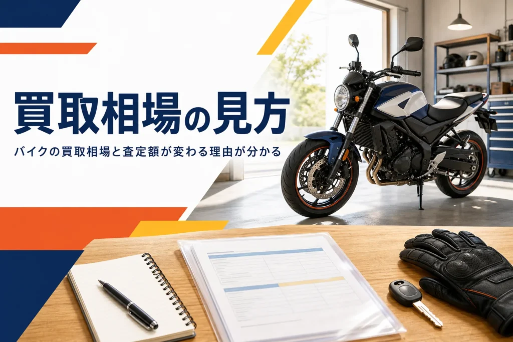 バイクの買取相場の見方と、査定額が変わる理由を紹介する記事のアイキャッチ