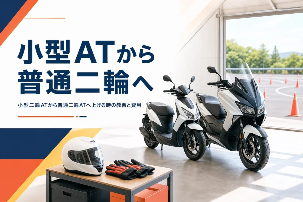 小型二輪ATから普通二輪ATへ上げる時の教習と費用、MTに変える場合との比較を紹介する記事のアイキャッチ