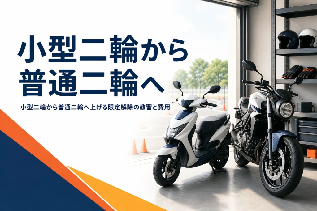 小型二輪から普通二輪へ上げる限定解除の教習と費用、乗り換えの考え方を紹介する記事のアイキャッチ