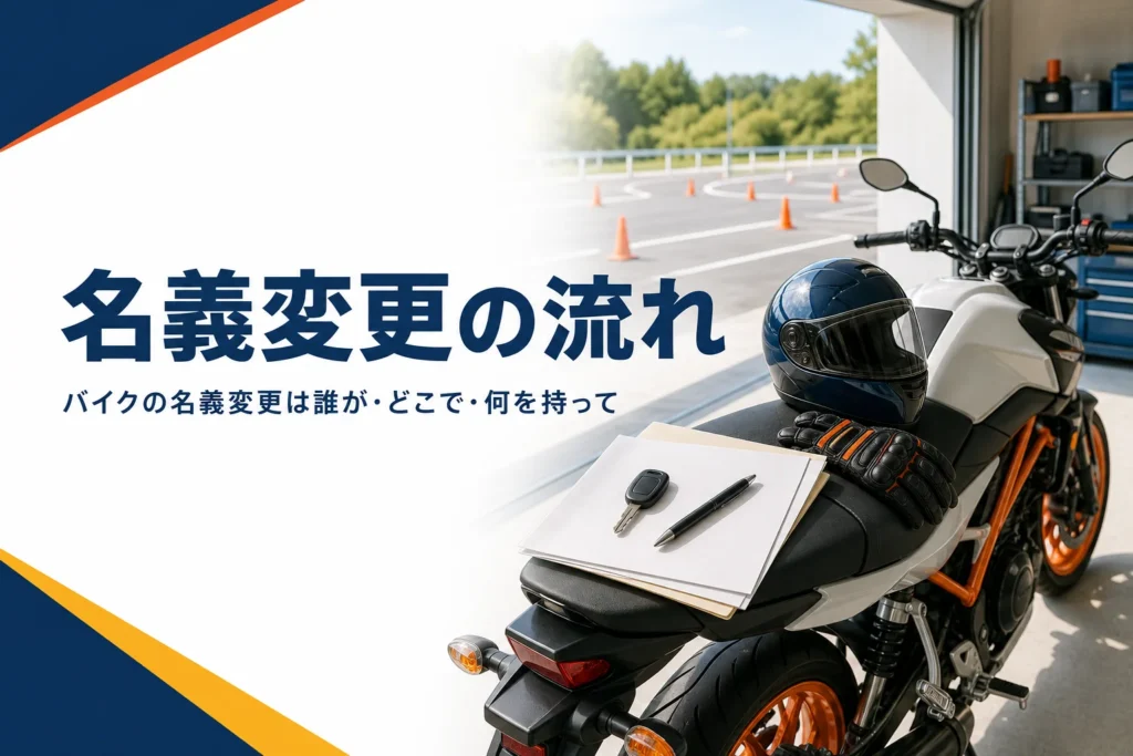 バイクの名義変更の流れと、売る・譲る時の手続きを紹介する記事のアイキャッチ