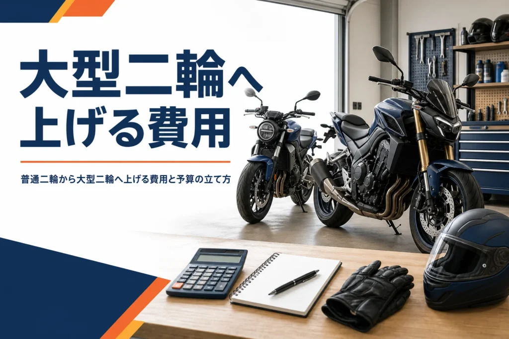 普通二輪から大型二輪へ上げる費用の内訳と、乗り換えまで含めた予算の立て方を紹介する記事のアイキャッチ