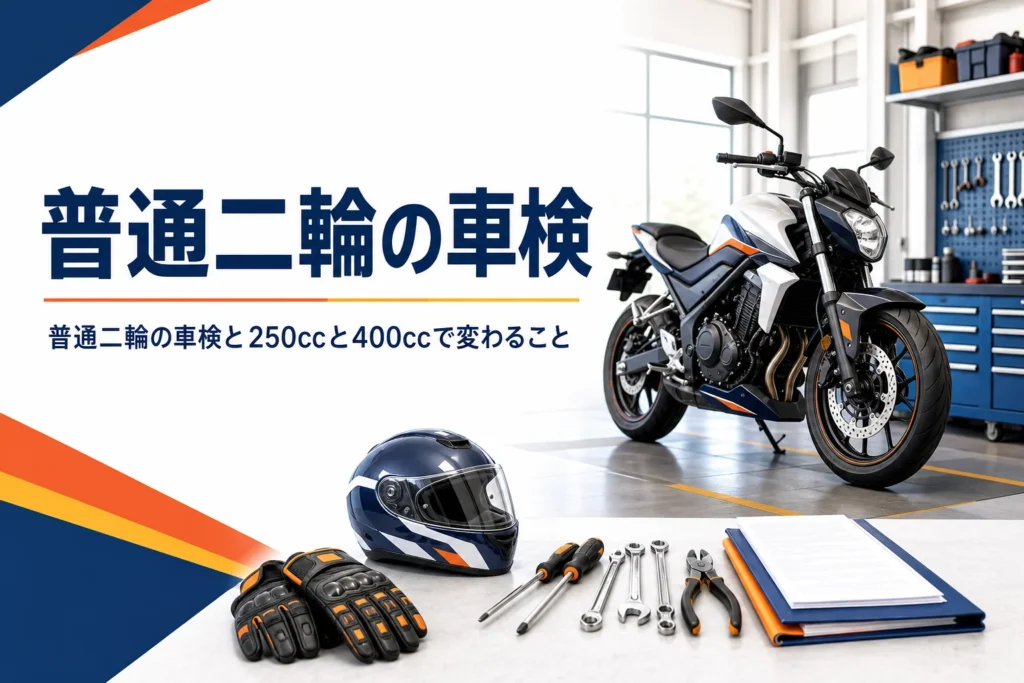 普通二輪の車検と、250ccと400ccで変わる届出や税金を紹介する記事のアイキャッチ
