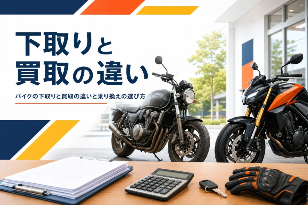 バイクの下取りと買取の違いと、乗り換えの時にどちらが向くかを紹介する記事のアイキャッチ
