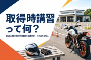 普通二輪の取得時講習を、試験場で直接受験するルートの流れで紹介する記事のアイキャッチ