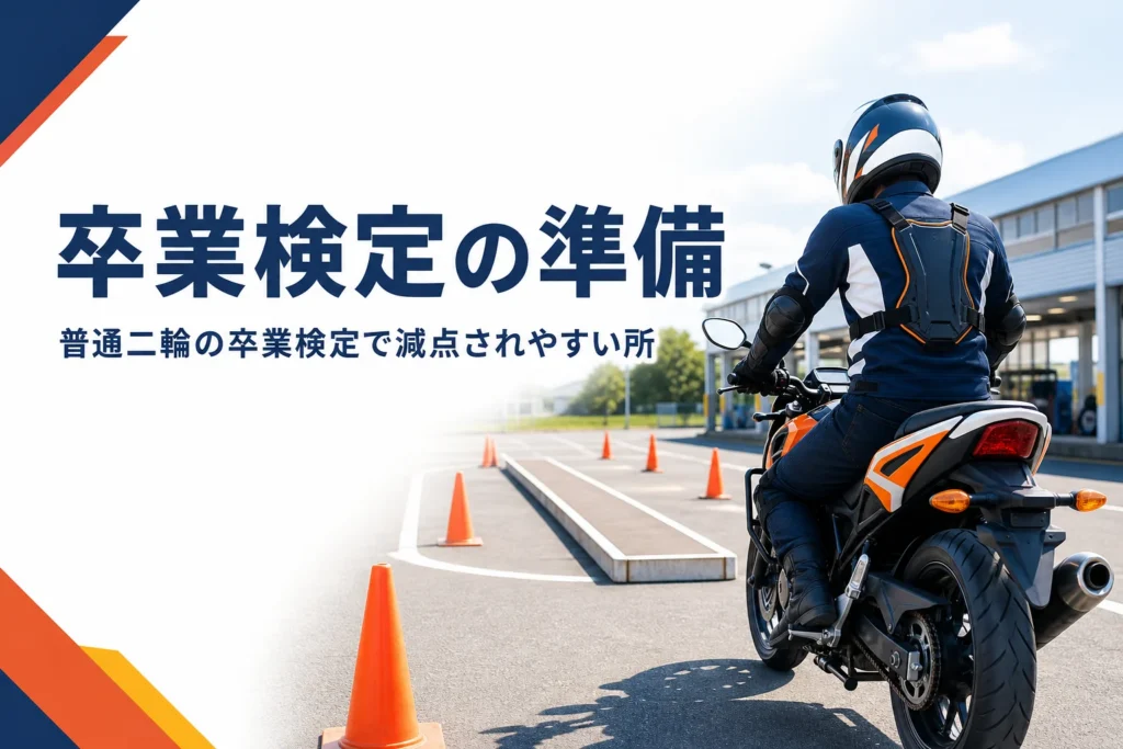 普通二輪の卒業検定のコースと減点されやすい所を紹介する記事のアイキャッチ