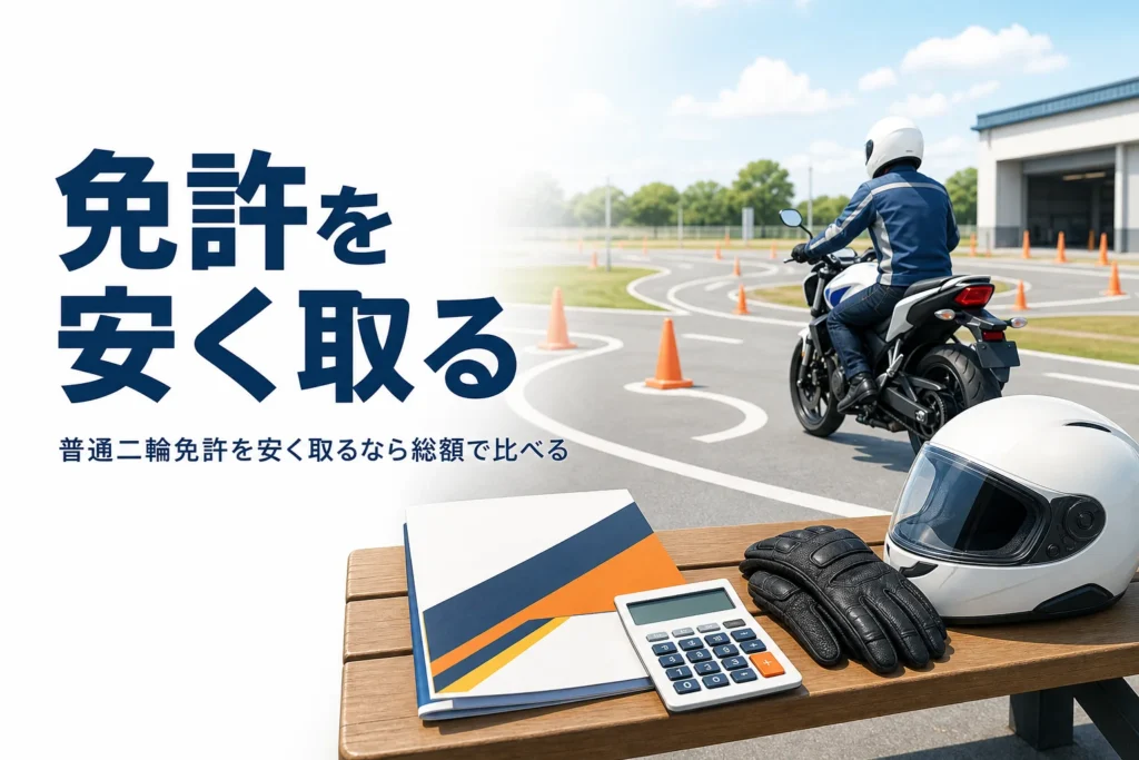 普通二輪免許を安く取るための教習所の比べ方を紹介する記事のアイキャッチ